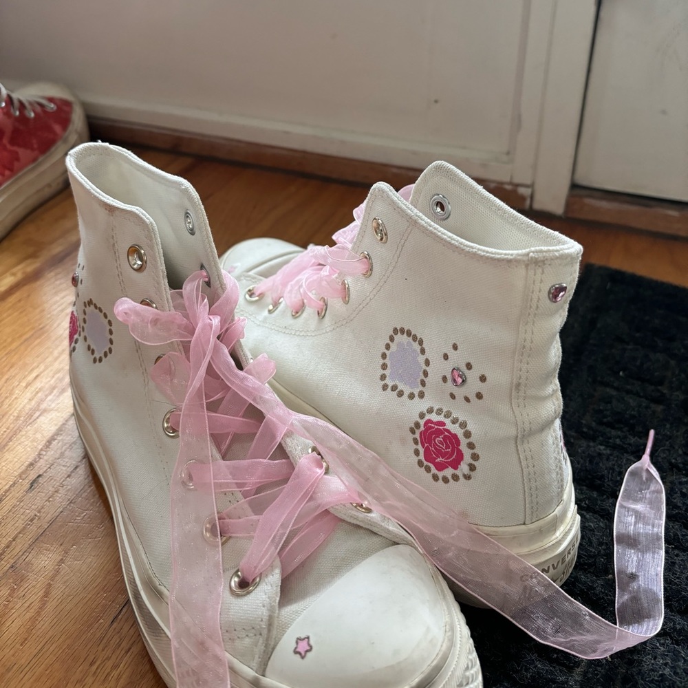Coquette Converse platform white cream pink